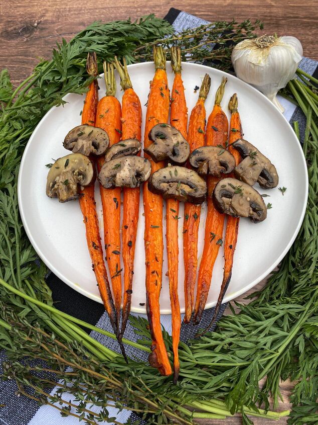 roasted garlic carrots and mushrooms with thyme happy honey kitchen