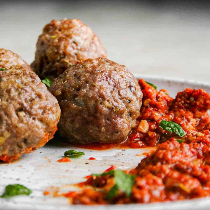 s 10 easy meatball recipes for any type of dish, Middle Eastern Romesco Lamb Meatballs