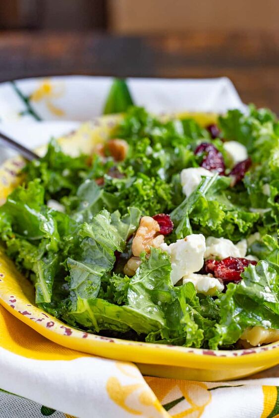 kale salad with cranberry walnut and feta