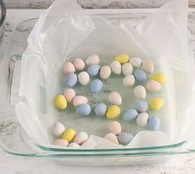 Place chocolate eggs in a casserole dish to make a delicious treat even the Easter Bunny would love