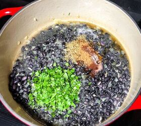 mexican black beans, Add the cilantro and dry seasonings
