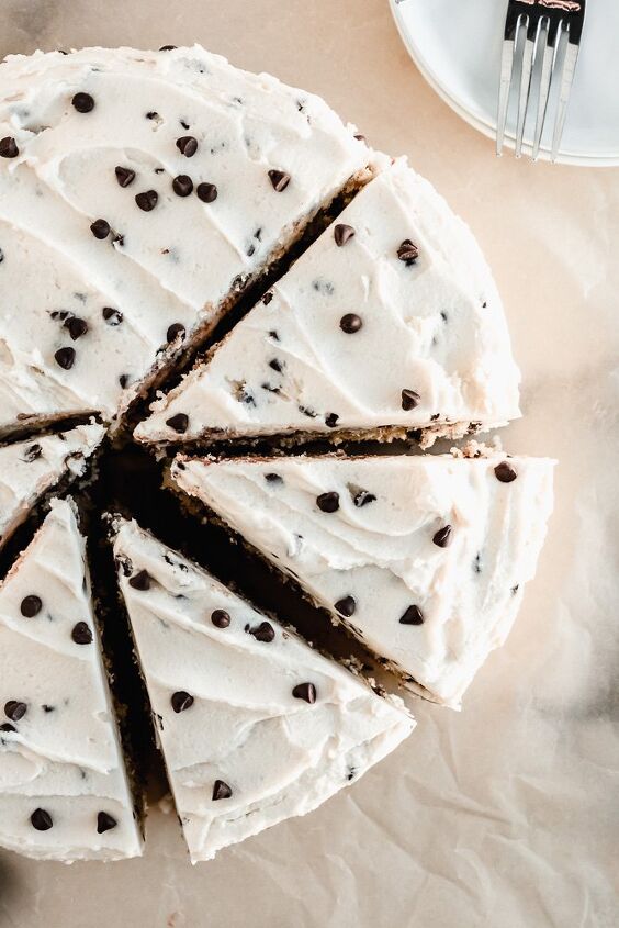 chocolate chip layer cake with brown sugar buttercream