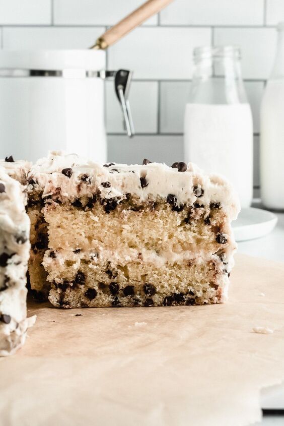 chocolate chip layer cake with brown sugar buttercream