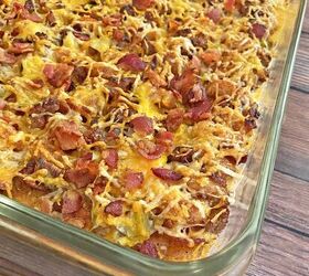 easy tater tot breakfast casserole with bacon and sausage