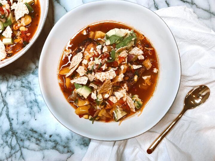 blackened mahi mexican tortilla soup with fire roasted corn