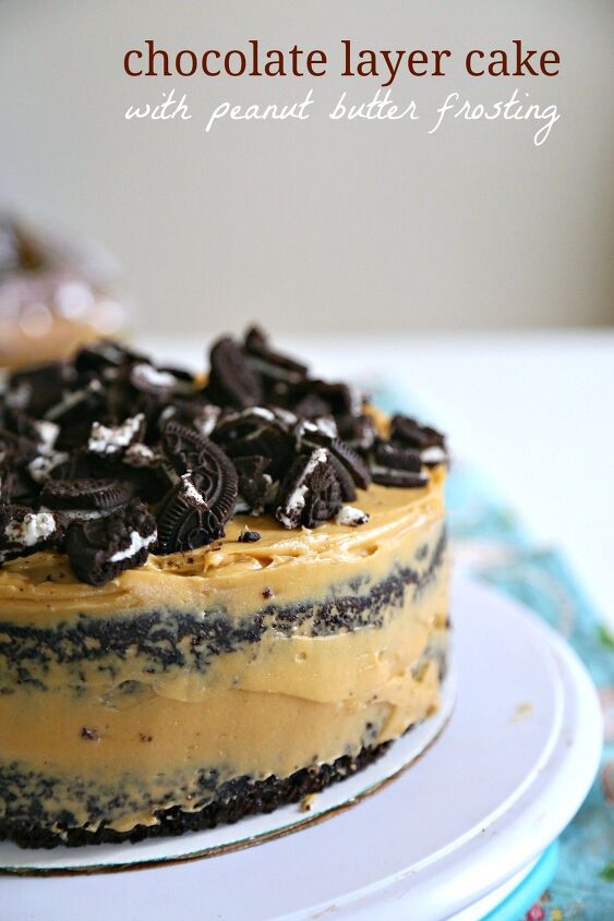 chocolate layer cake with peanut butter frosting