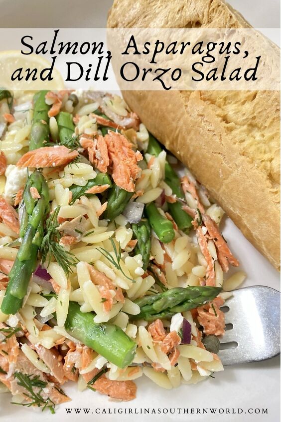 salmon asparagus and dill orzo salad with lemon pepper vinaigrette