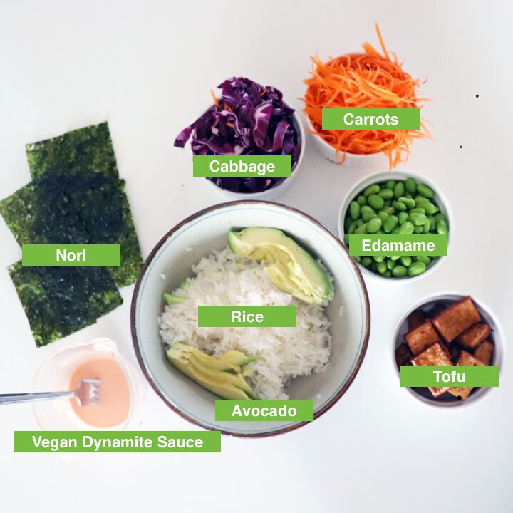 vegan tofu poke bowl, Ingredients