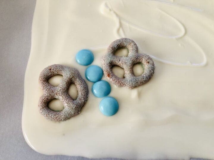 spring white chocolate bark recipe with pretzel flowers butterflies
