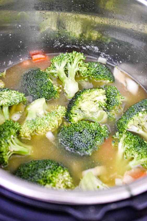 instant pot broccoli cheddar soup, The ingredients are added to the Instant Pot