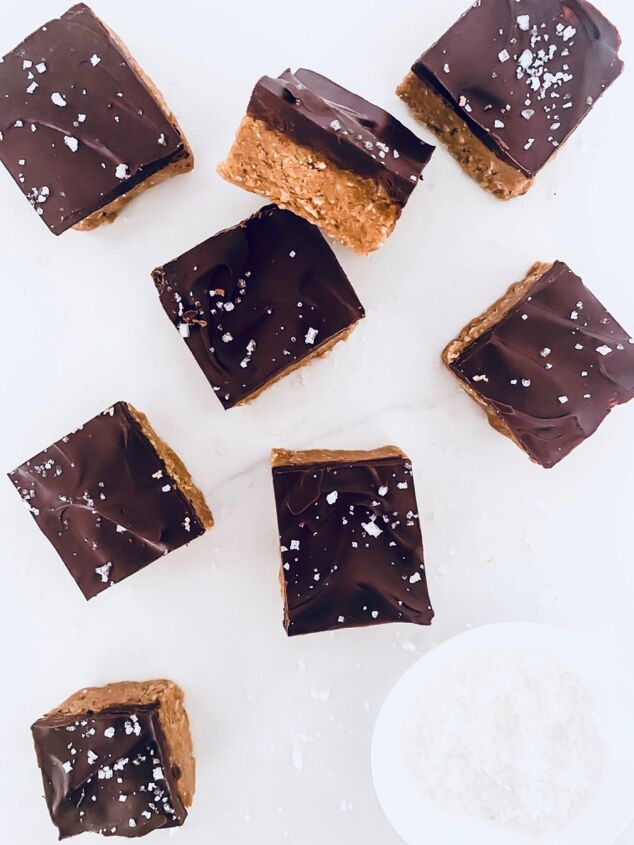 no bake salted peanut butter chocolate protein squares
