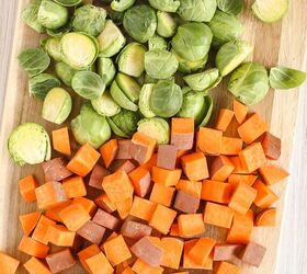 roasted brussels sprouts and sweet potatoes