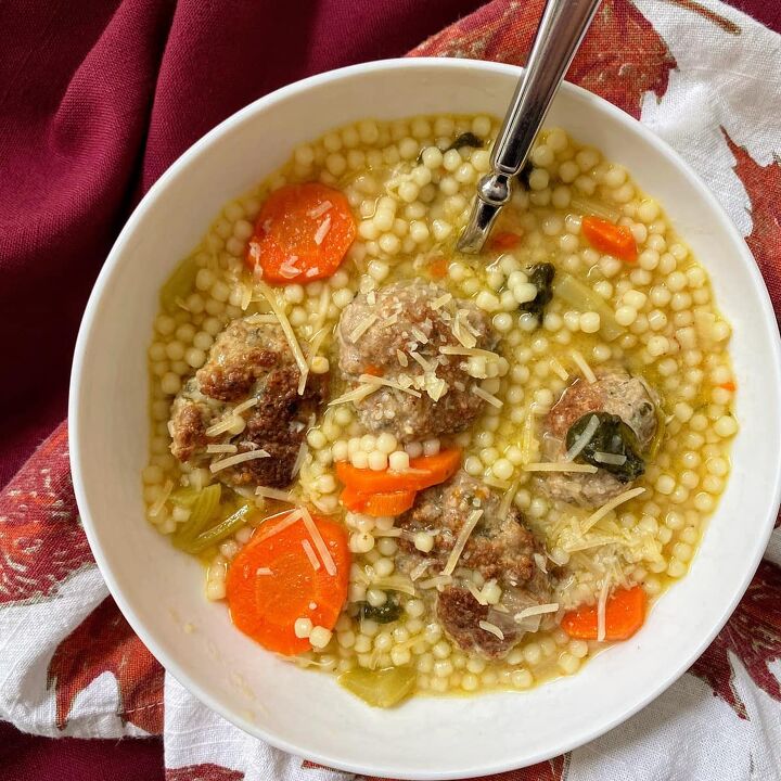healthy italian wedding soup with turkey meatballs