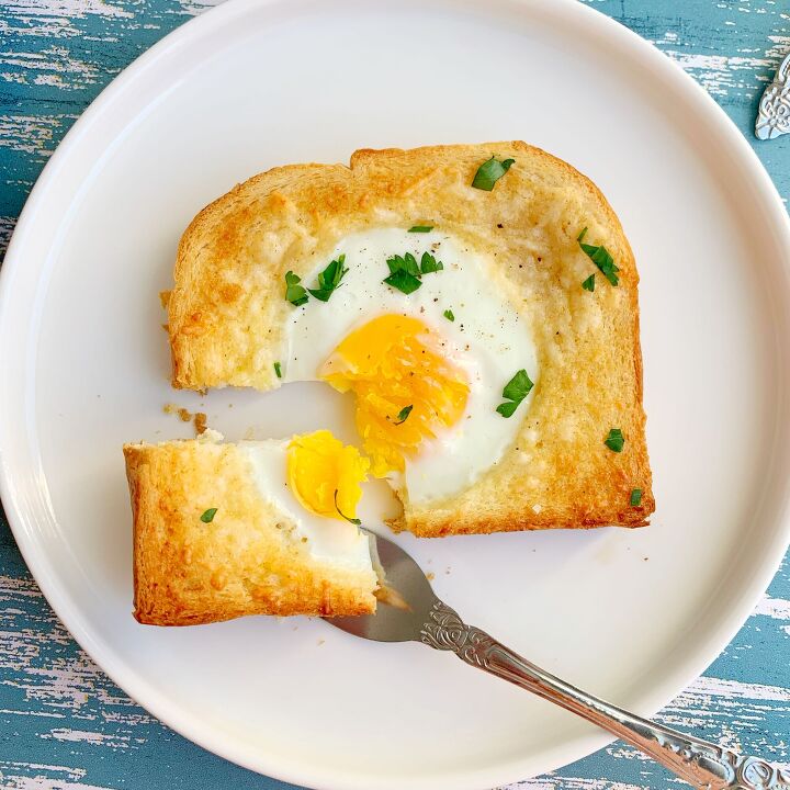 sheet pan cheesy garlic egg in a hole