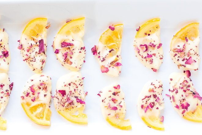 white chocolate candied lemon slices
