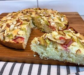 This light & fluffy snack cake has a rich almond flavor that matches perfectly with the tart rhubarb
