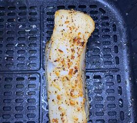air fryer chilean sea bass recipe happy honey kitchen, In the air fryer basket after cooking