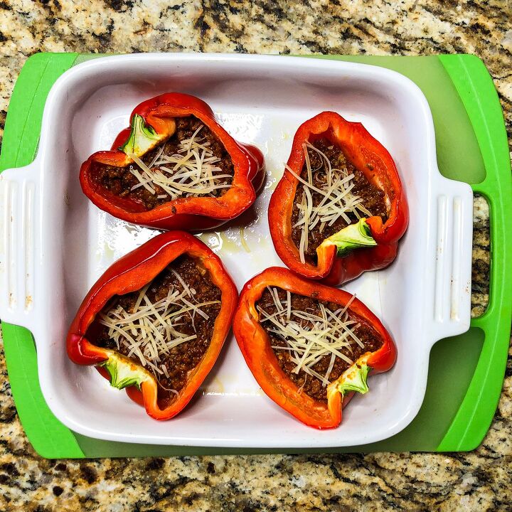 ultimate pizza stuffed peppers, Top with parmesan