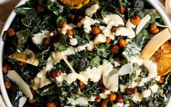 Vegan Kale Caesar Salad With Crunchy Turmeric Chickpeas