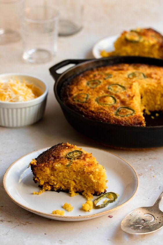 cheesy gluten free cornbread skillet, Topped with jalape os this cornbread is the perfect balance of sweet with just a hint of spice
