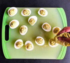 avocado deviled eggs with bacon, Spoon or pipe the egg mixture into egg whites