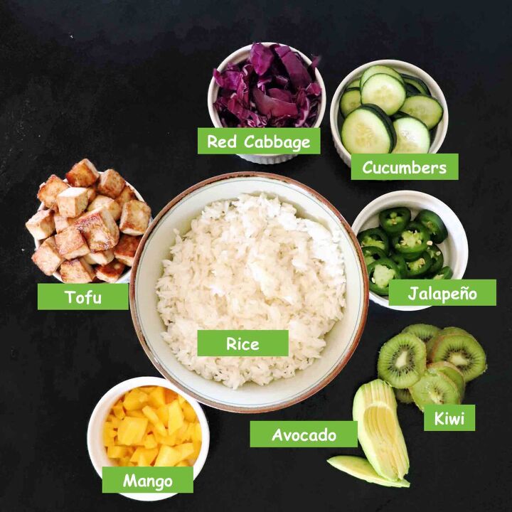 vegan poke bowl crispy tofu, Ingredients