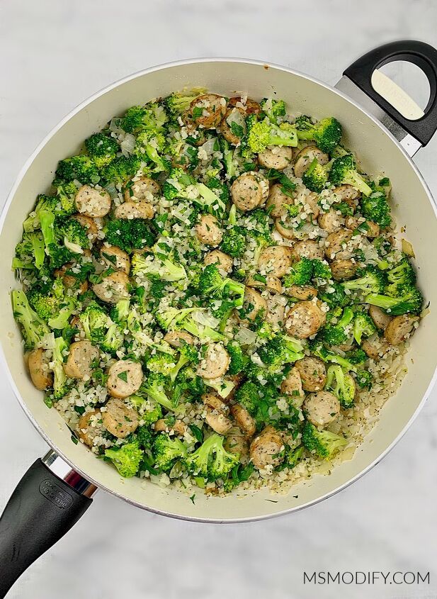 One Skillet Sausage Broccoli & Cauliflower Rice | Foodtalk