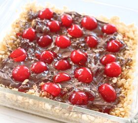 no bake chocolate cereal bars with maraschino cherries