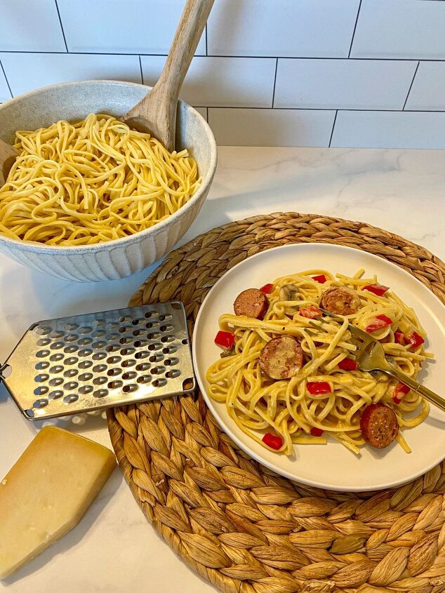 cajun spaghetti with creamy parmesan sauce happy honey kitchen