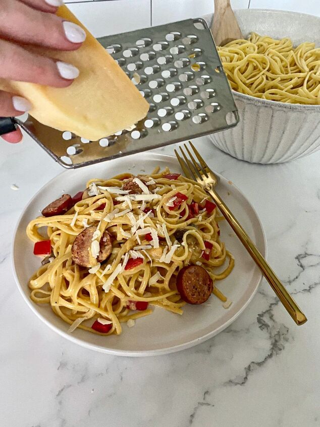 cajun spaghetti with creamy parmesan sauce happy honey kitchen