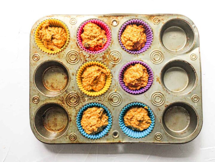 easy pumpkin protein muffin vegan, Add 2 tablespoons of batter to each muffin