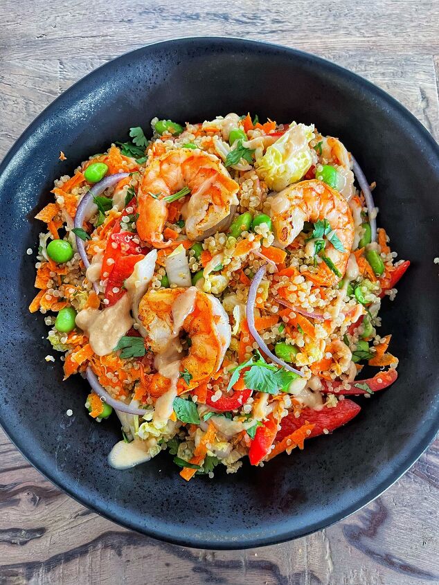 rainbow quinoa salad with shrimp