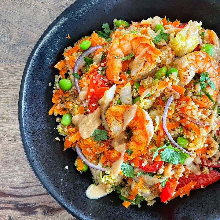 rainbow quinoa salad with shrimp