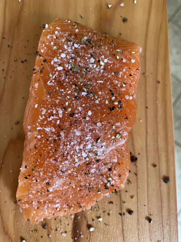 bourbon glazed grilled cedar plank salmon, On the plank and into the oven you go