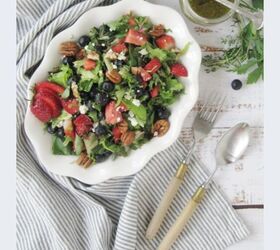 strawberry and fresh herb salad with blueberries and feta