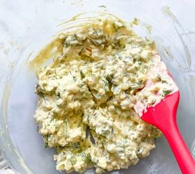 easy egg salad with pickles, Mix in the celery pickles dill and green onions