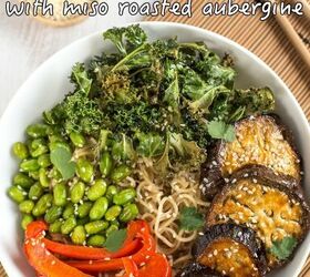 Roasted Edamame Noodle Bowls With Miso Roasted Aubergine Foodtalk