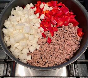 homemade sloppy joes on texas toast happy honey kitchen, Step 2 add onions and peppers to browned meat