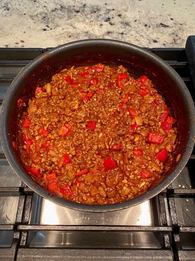 homemade sloppy joes on texas toast happy honey kitchen, Step 5 after simmering for 20 minutes the sloppy joes sauce should be this consistency