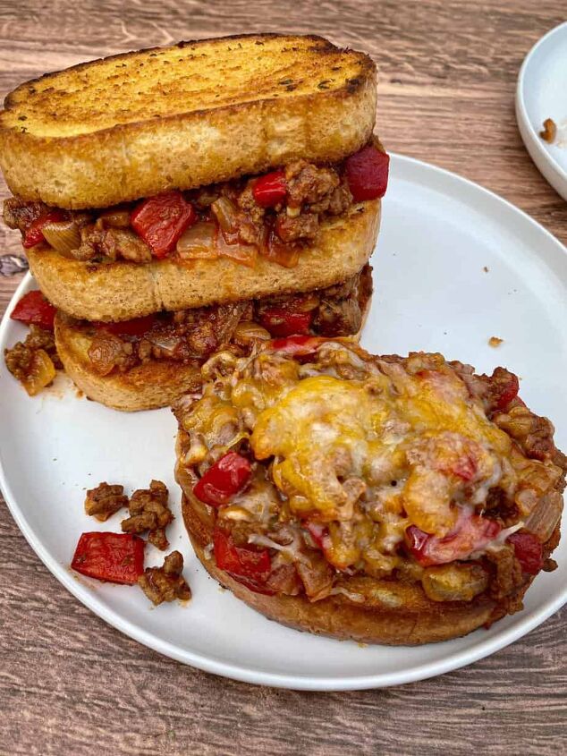 homemade sloppy joes on texas toast happy honey kitchen, Open faced sloppy joes with cheese and a stacked sandwich on Texas toast