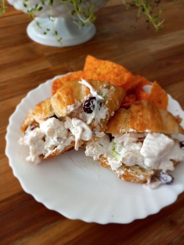 sweet and savory chicken salad on croissant