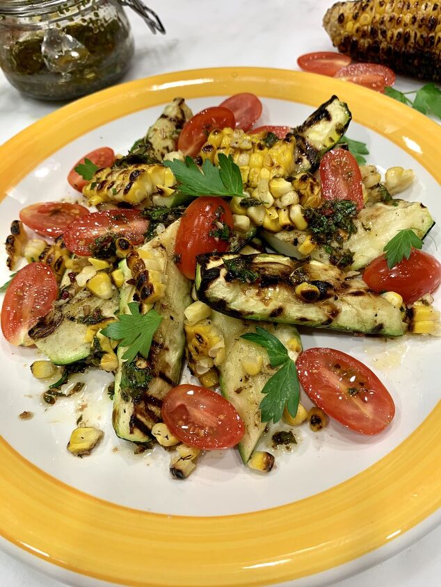 4th of july grilled veggie salad with balsamic chimichurri