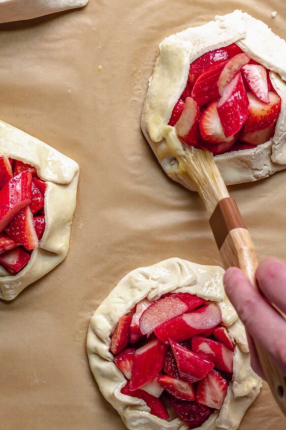 strawberry rhubarb tartlets, Brush the top of the pastry with egg wash