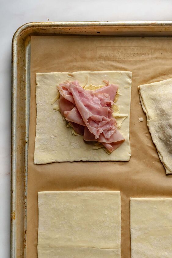 puff pastry ham and cheese turnovers, Add pieces of thinly sliced ham