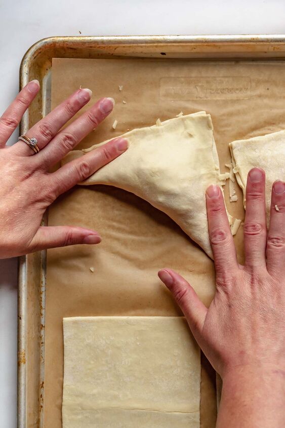 puff pastry ham and cheese turnovers, Press the pastry together to seal it