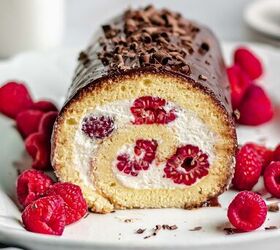 Raspberry & Vanilla Swiss Roll With Chocolate Ganache