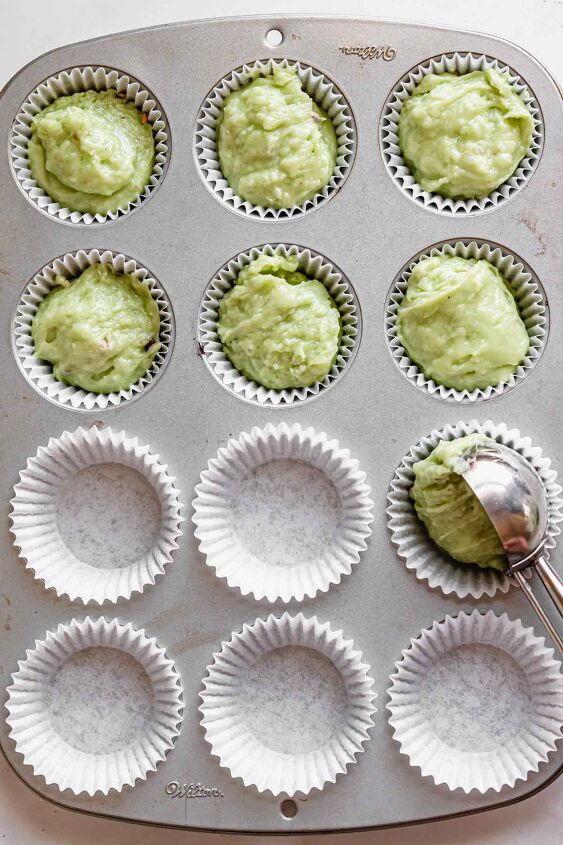 bakery style pistachio muffins, Fill each muffin opening to the top