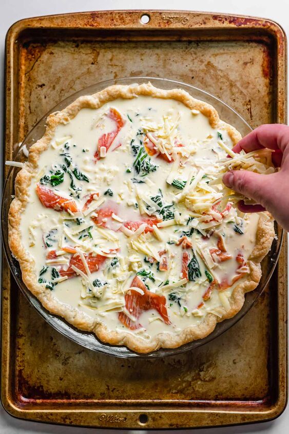 smoked salmon and spinach quiche, Top with extra cheese