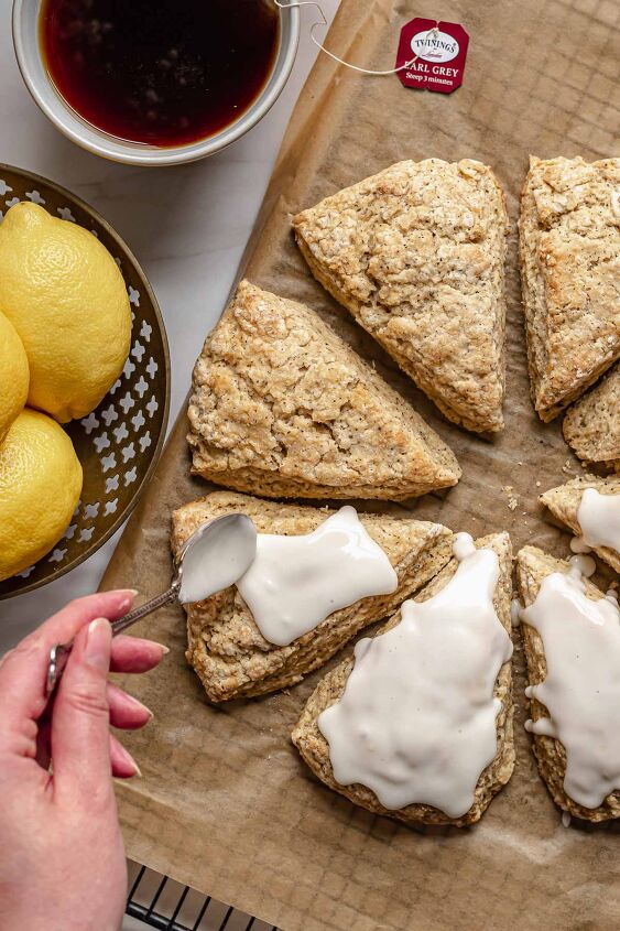 earl grey scones with lemon glaze, Add lemon glaze to each scone