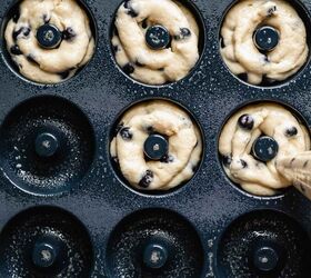 baked glazed blueberry donuts, Pipe the batter into the donut pan